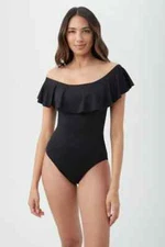 Trina Turk womens Black Monaco Ruffle One Piece Swimsuit size 6 list $154
