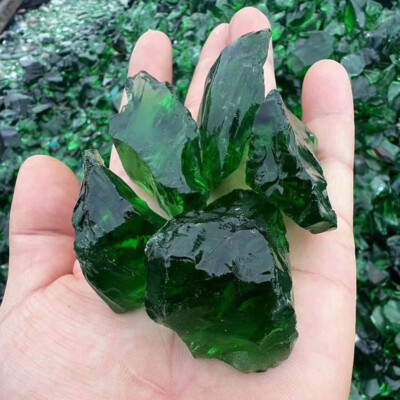 Raw Rough Dark green Colored glass Crystal Mineral Chunks Specimens Home  1PC