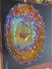 Vintage Indiana Glass Large Amber Carnival Glass Footed Oval Harvest Fruit Bowl
