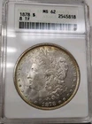 1878 8TF Morgan Silver Dollar $1 ANACS MS62 Old Soap Box Holder