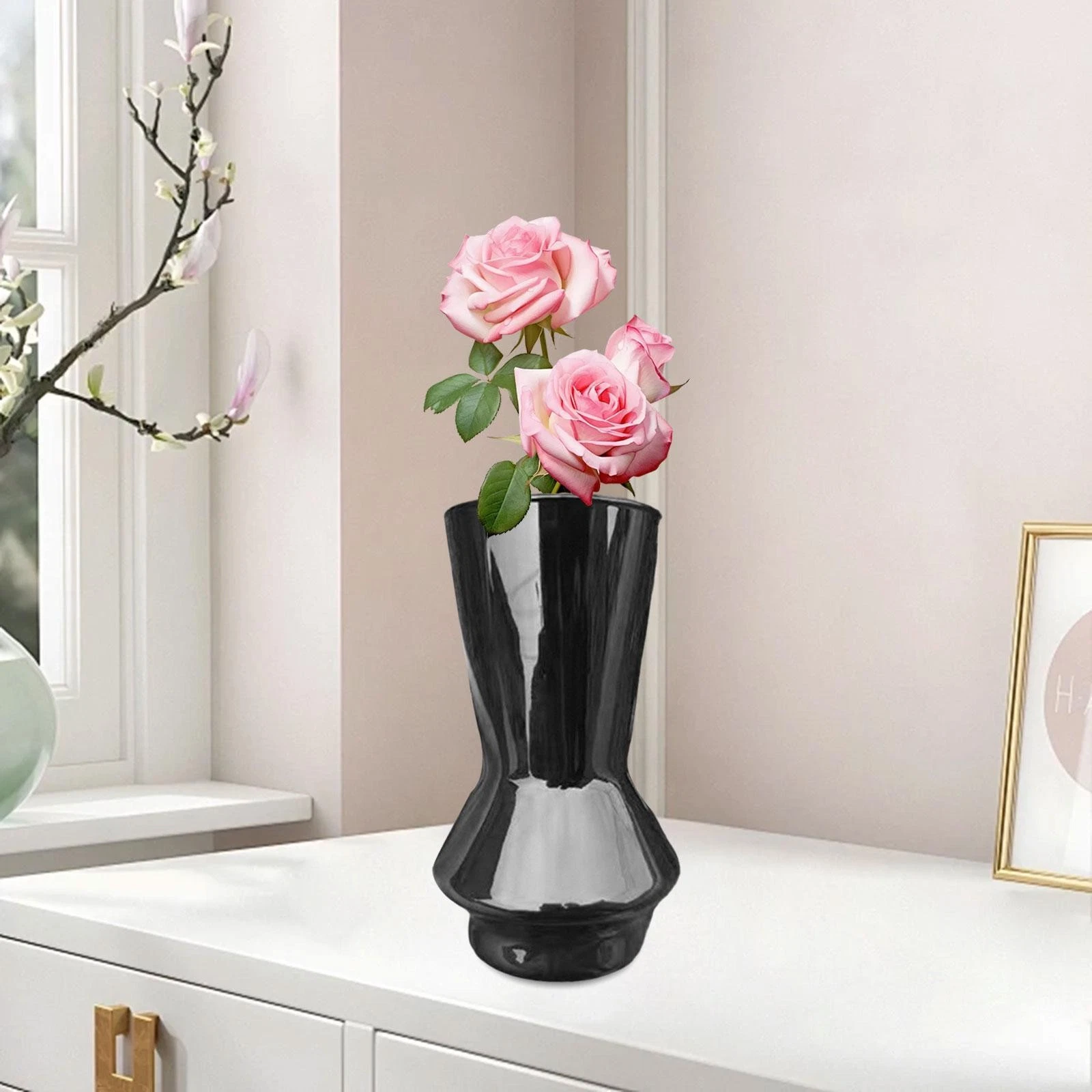 Glass Flower Vase for Centerpiece Table Modern Boho Photo Prop Floral Container
