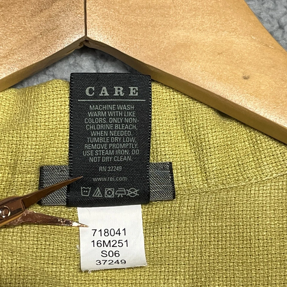 REI Men’s Yellow Green Hemp Organic Cotton Short Sleeve Camp Shirt Size XL - Image 3 of 4