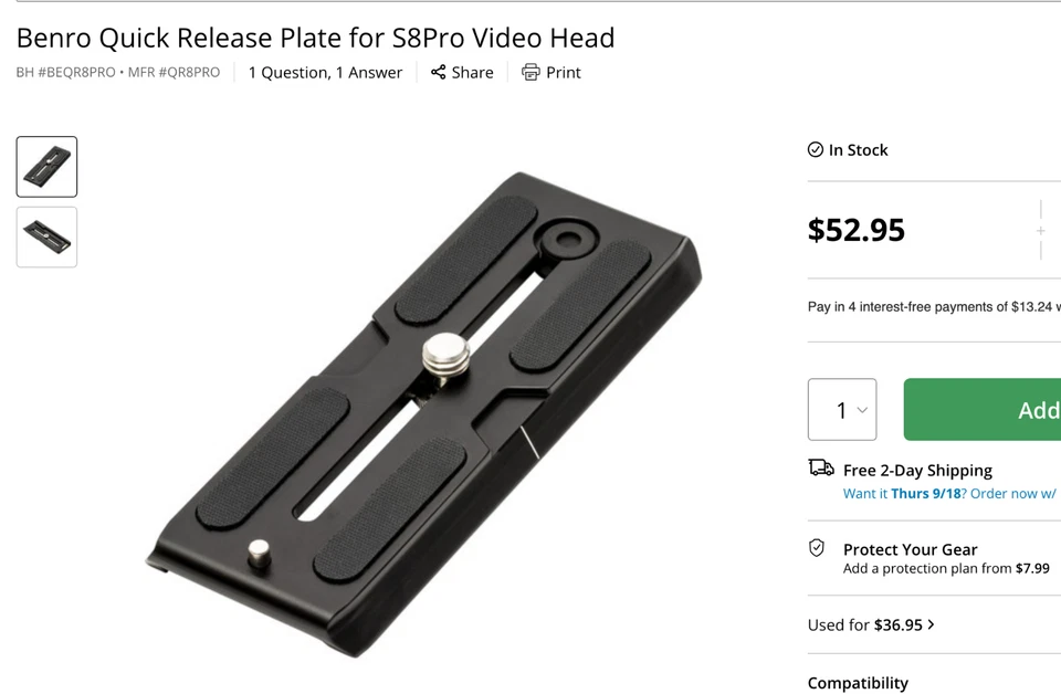 Trípode Benro A373T + Cabezal Fluido S8Pro (con Placa QR) + Adaptador Media Bola 75HB | Foto 4 de 4