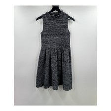 Anthropologie GANNI Dark Grey Ruffle Neck Skater Mini Dress Size Small 