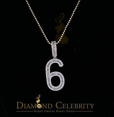 Yellow 925 Silver Baguette Numeric Number '6' Pendant 4.86ct Cubic Zirconia - Picture 2 of 12