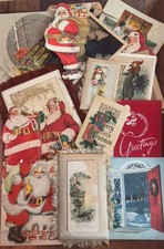 Lot of Antique Vtg Christmas Cards Fringe Victorian Greeting Cards, Ads, READ 19