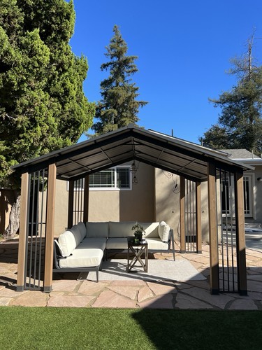 SUMMERCOVE Rectangular Metal Roof Gazebo, Durable Brown Black Modern