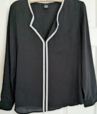 COTTON EXPRESS BLACK BLOUSE, WHITE TRIM, SIZE...