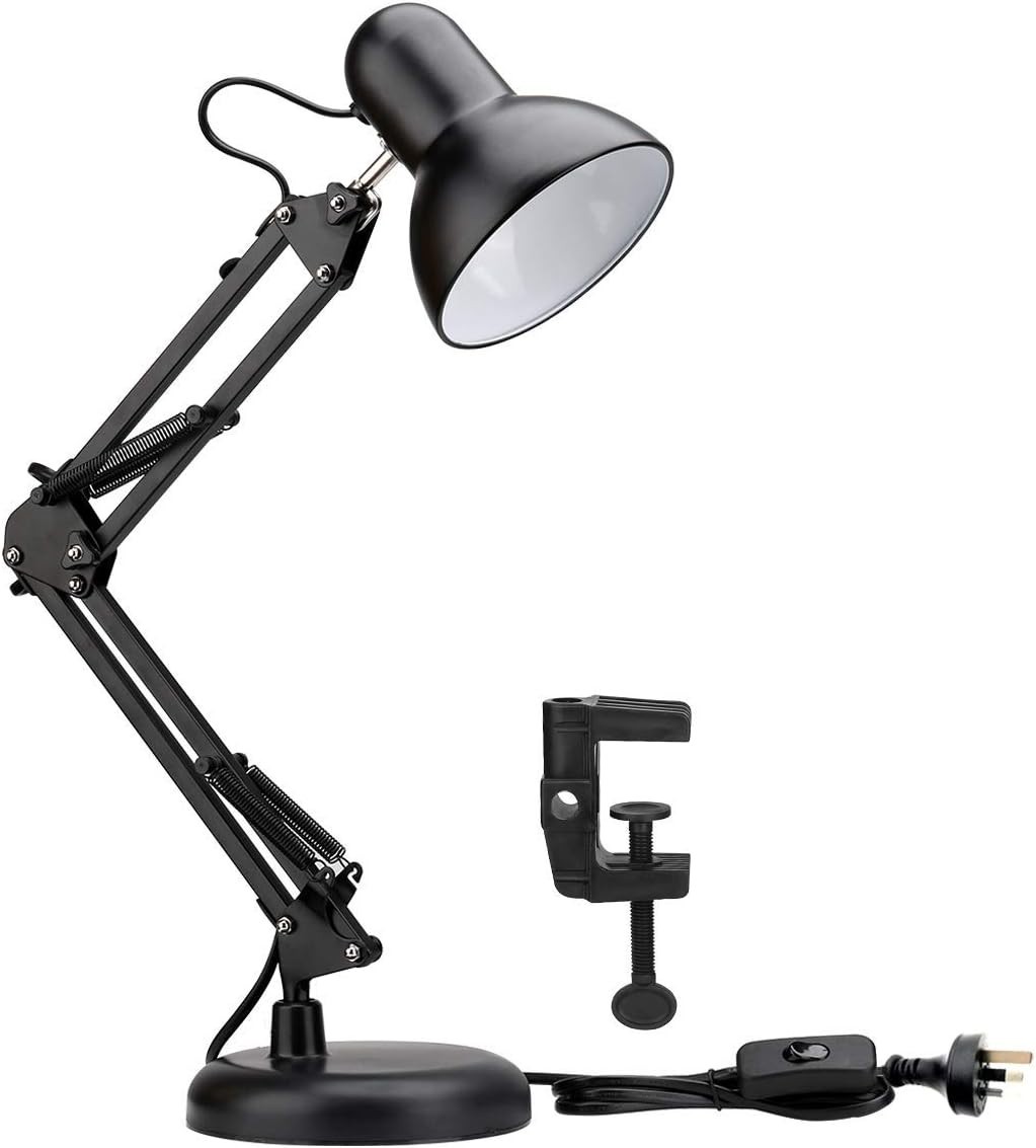 Swing Arm Desk Lamp E27 Socket Clamp Table Light Flexible Reading Lamp AU Plug