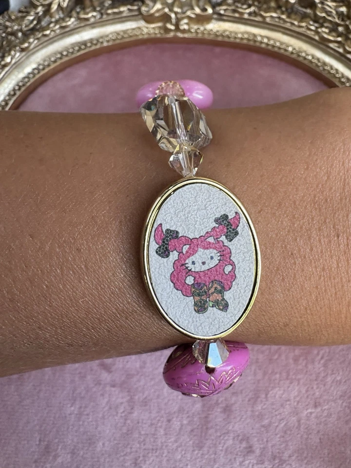 Tarina Tarantino Vintage Pink Head Hello Kitty Hippy Peace Swarovski Bracelet - Image 3 of 4