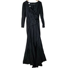 Cynthia & Sahar Luxe Satin Long Sleeve Floor Length Gown CS102 Black Size M-A
