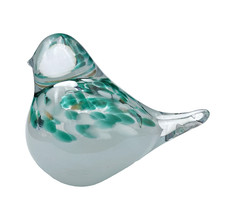 Handmade Glass Bird Figurine/Paperweight, Teal/White/Gold Accents, 4.2" Tall