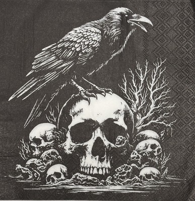 two Individual Crow Skull Halloween Luncheon decoupage Paper napkins Fall Scary
