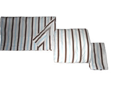 BABY  CHILD RESTORATION ITALIAN CONTRAST STRIPE BROWN BLUE 3PC TWIN SHEET SET