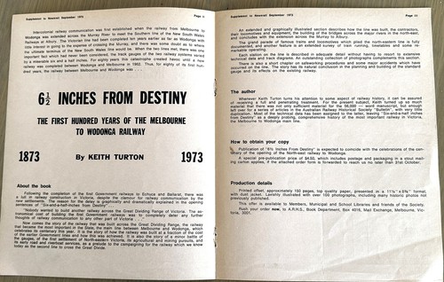 "SIX AND A HALF INCHES FROM DESTINY: The Mebourne-Wodonga Railway 1873-1973" - Picture 15 of 15