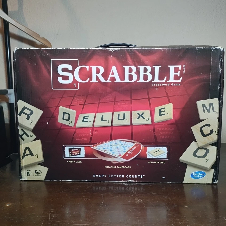Hasbro Gaming Scrabble Deluxe Edition Letter Tiles Word Game | Rotating Board OB - Image 2 of 4