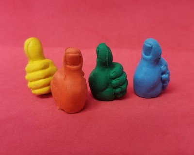 Vintage THUMBS UP Eraser Pencil Toppers 1.2'' Mini Hand Lot of 4 Made in USA