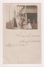 Family Posing on Stairs of 2-Story, Wood-Shingle Building, Ormond FL, 1906 RPPC