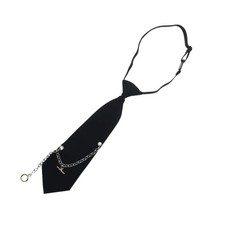 Women Pre Tied Necktie with Metal Chain Student Uniform Small Black Neck Tie