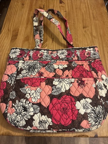 Retired Vera Bradley Three Pocket Tote - Mocha Rouge - Picture 2 of 7