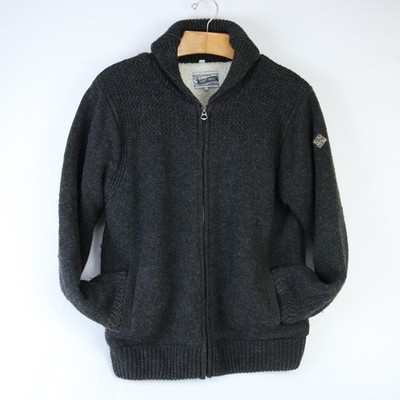 SCHOTT NYC WOOL FULL ZIP SHERPA LINED WINDSTOPPER CARDIGAN SWEATER L
