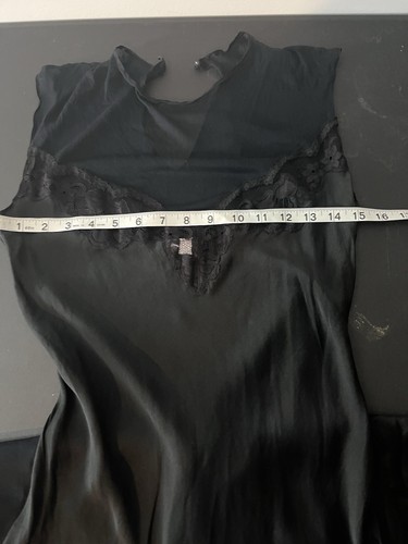 vintage bergdorf goodman schwarz Seide Satin Maxikleid XS Nachthemd seitlich transparent - Bild 6 von 8