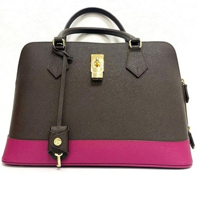 Samantha Thavasa Lady Azel Pink Brown Leather Tote Bag Authentic Used