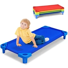 Costway Pack of 4 Kids Stackable Naptime Cot 51"Lx23"W Daycare Rest Mat Colorful
