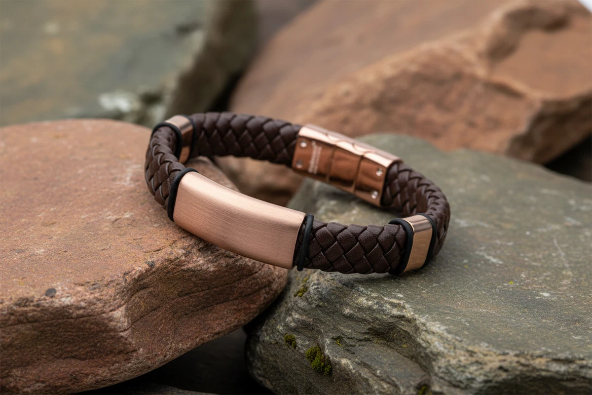 Bracelet Dyrberg/Kern En Acier Et Cuir Marron - Neuf Avec étiquettes - Style élégant Unisexe