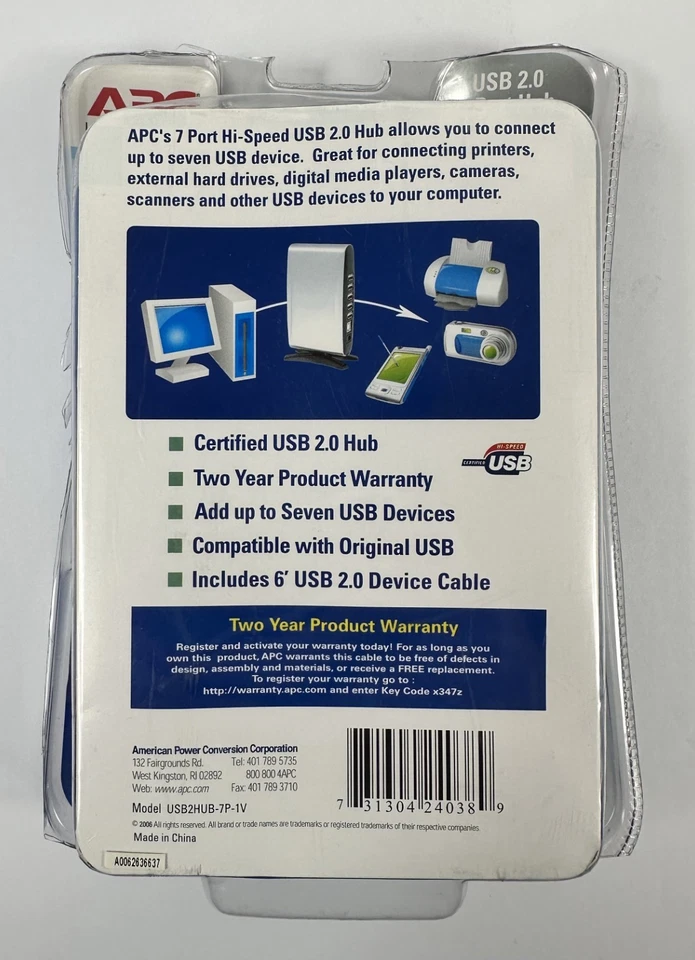 APC USB 2.0 7 Port Hub Model USB2HUB-7P-1V Powered Expansion Adapter - Image 2 of 3