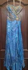 Terani Couture Sz 6 Strapless, MOB or Bridal Family Blue ShimmerFloral w Scrf