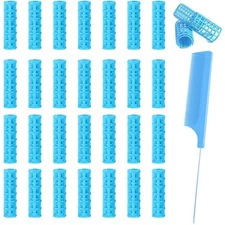 28PCS Self Grip Small Mini Tiny Snap On (Clip-On) Hair Rollers for short Blue