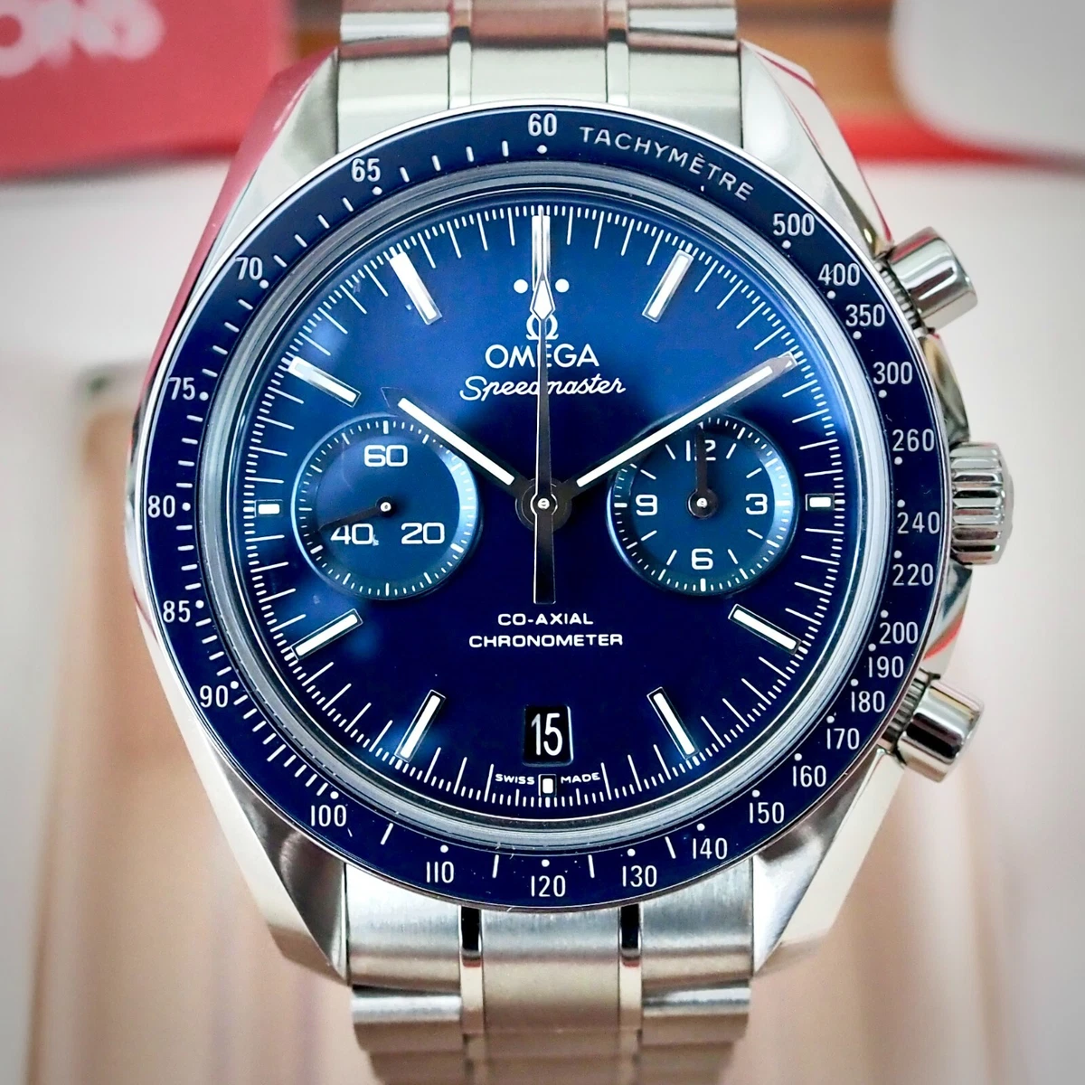 Discontinued OMEGA Speedmaster Two Counters Titanium Blue Dial Complete Set