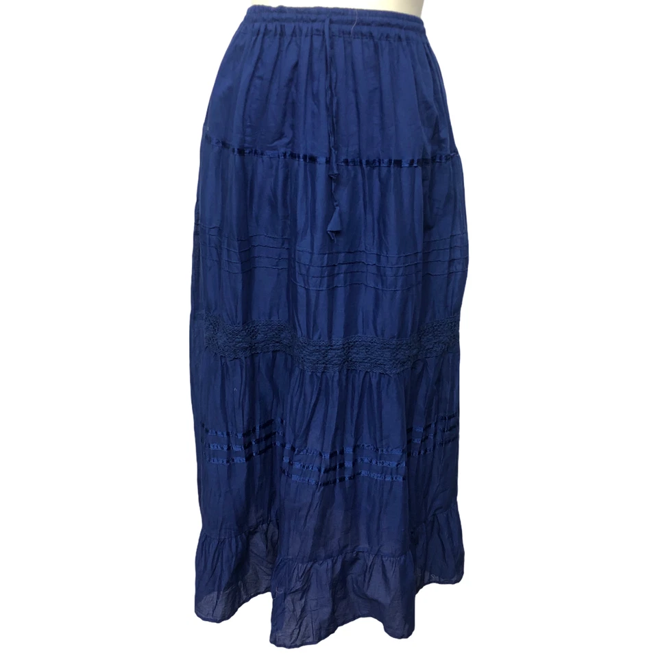 New Cotton Boho Maxi Skirt Lace Ribbon Lined Hippie One Size 8 10 12 14 16 18 20 - Image 4 of 4