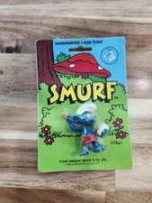 Vintage Smurf Hand painted 1982 USA Schleich Sauna Smurf Wash Up Bath Time pvc
