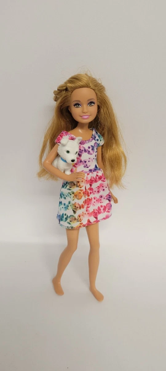 Barbie Stacie Doll 9 Holding a Puppy - Blonde Hair, Rubber Legs, Dog Face  Dress