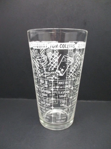 Vintage Federal Glass Cocktail Shaker Drink Recipe Glass Bartender