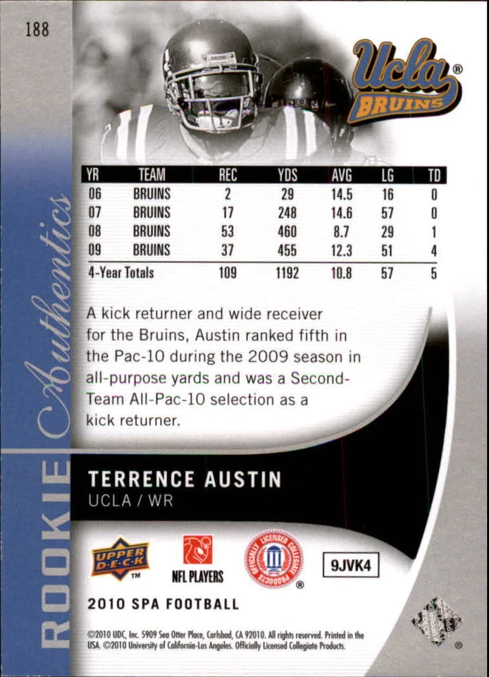 B2917- 2010 SP Authentic #188 Terrence Austin RC /999 SAMPLE PIC - Image 2 of 2