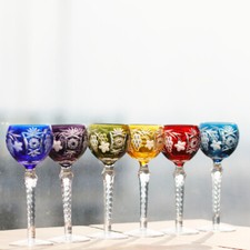 8oz Boho Wedding Water Wine Goblet Hand Cut Color Crysta Glasses Of 1 Stemware