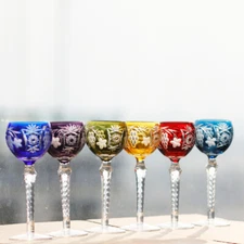 8oz Boho Wedding Water Wine Goblet Hand Cut Color Crysta Glasses Of 1 Stemware