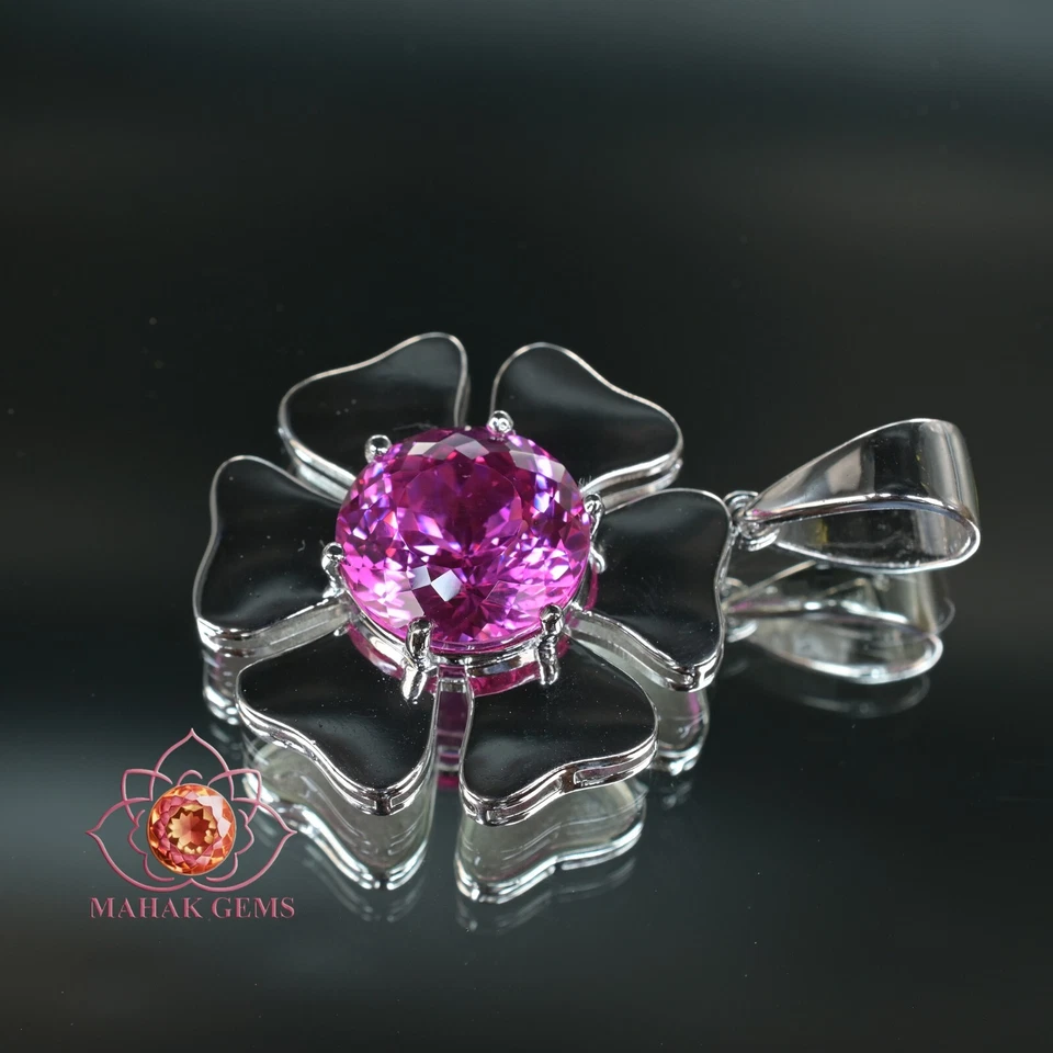 Colgante de zafiro rosa 83 quilates - Piedra preciosa natural certificada en plata maciza 925 Foto 3 de 4