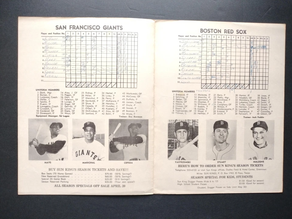 1964 SF Giants vs. Boston Red Sox Exhibition Scorecard - Mays, McCovey, and More - Image 3 of 4