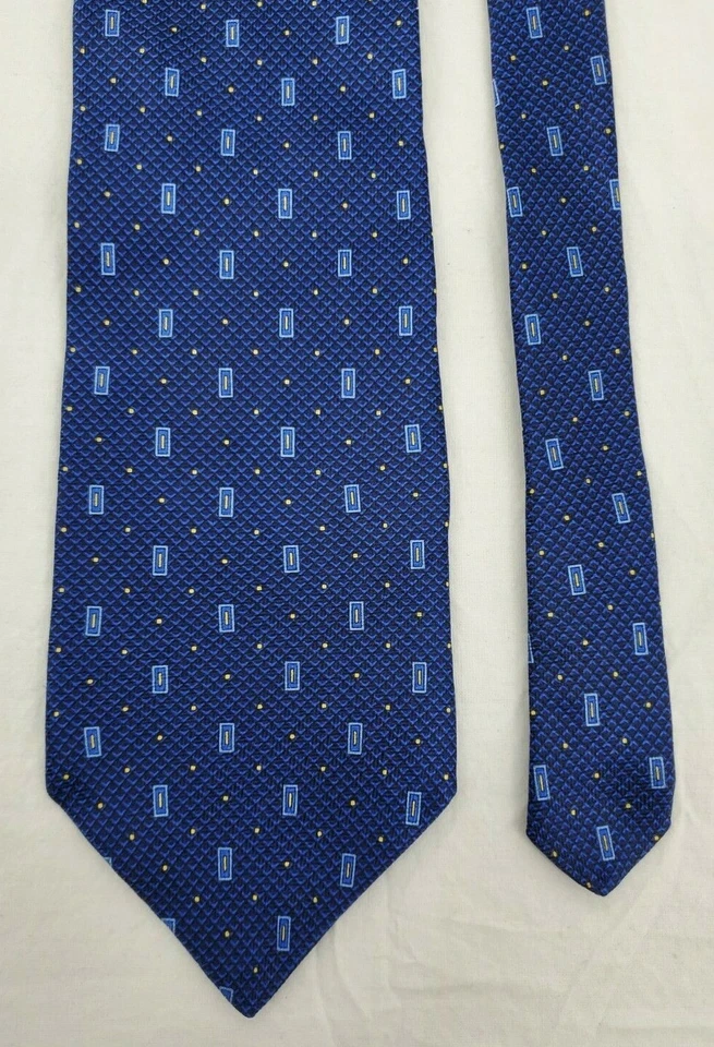 Puritan Geometric Shapes & Dots In Blue Tones 100% Silk Neck Tie -TIES DESIGNER - Image 2 of 4