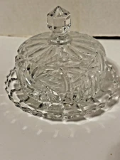 BUTTER CHEESE DISH Vintage round top cut crystal covered 