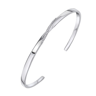 Zirkon Twist offener Armreif Sterling Silber 925 gepunzt nagelneu verpackt