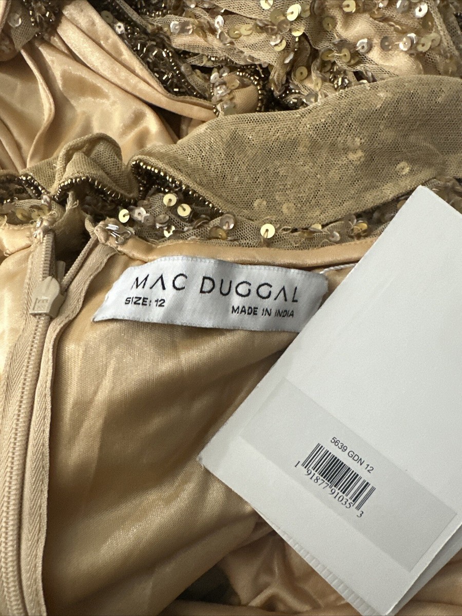 NWT $998 Mac Duggal [ 12 ] Embellished One Shoulder Long Sleeve