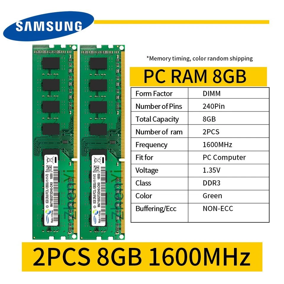 Samsung 16GB Kit 2x 8GB DDR3L 1600MHz 1.35V PC3L-12800U DIMM Desktop Memory RAM - Image 2 of 4