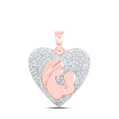 10K Rotgold Damen runder Diamant Mutter Kind Herz Anhänger 1/5 cttw