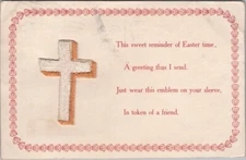 Vintage EASTER Postcard "This Sweet Reminder--" Real Cloth Add-On Cross c1910s