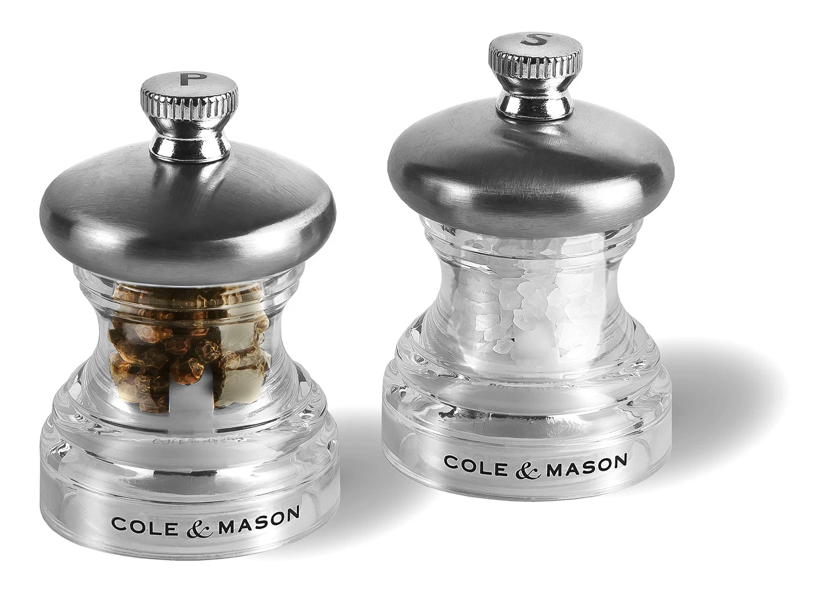 Cole & Mason Button Salt and Pepper Mill Set, Adjustable Precision+ Mechanism, S